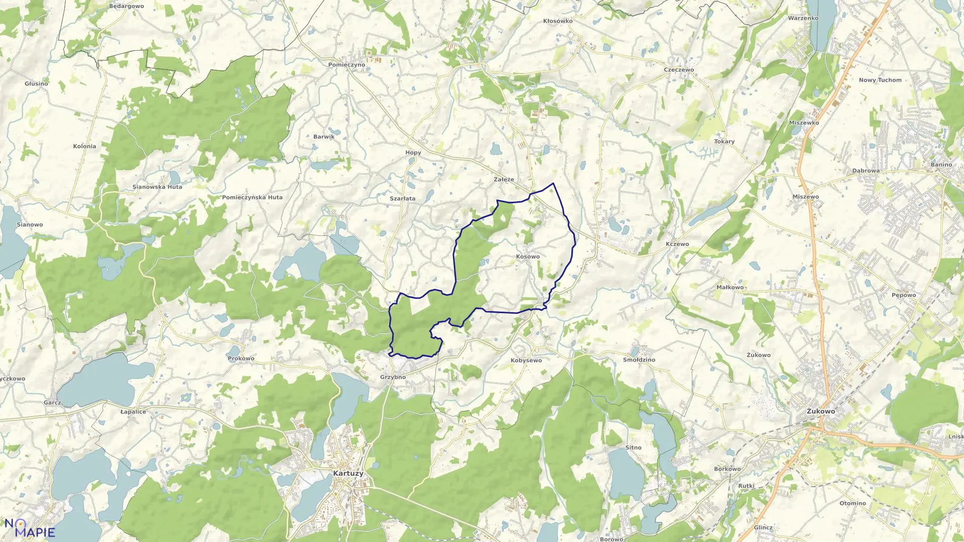 Mapa obrębu Kosowo w gminie Przodkowo